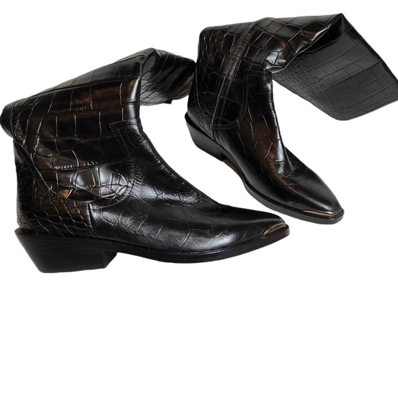 Sigerson Morrison Jaden Black Croc Leather Tall Boots Size 37.5 New - Picture 5 of 16